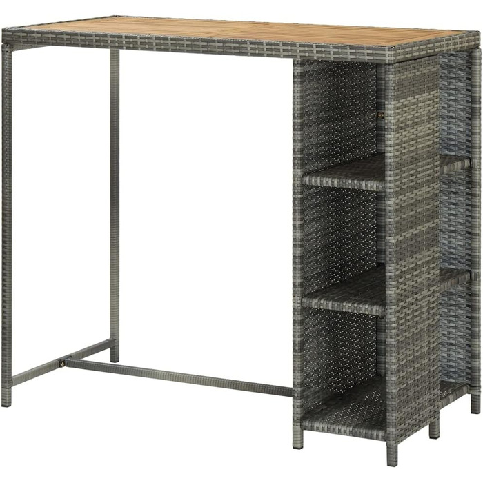 Барний стіл із полицею vidaXL, кухонний високий стіл, сірий, 120x60x110 см, поліратан