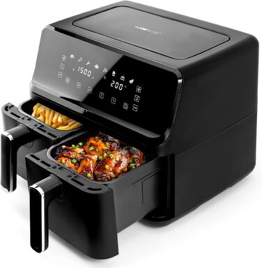 Подвійна аерофритюрниця Clatronic FR 3804 H XXL 8л, 2700 Вт, сенсорне керування, 8 програм, чорна