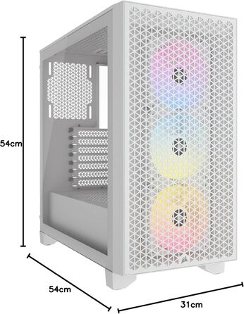 Корпус для ПК CORSAIR 3000D RGB Airflow, середній, білий, з 3 AR120 RGB вентиляторами, підтримка 3-слотової GPU, до 8 вентиляторів 120 мм, високий повітряний потік