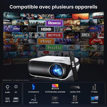 Портативний проєктор HAPPRUN Mini Beamer 4K з Bluetooth та Google TV: 4K, Full HD, HDMI, USB, AV, для кінотеатру вдома