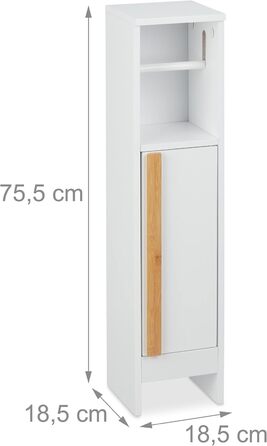 Підлоговий тримач для туалетного паперу Relaxdays з полицею, 75,5x18,5x18,5 см, МДФ і бамбук, шафа для туалетного паперу, білий