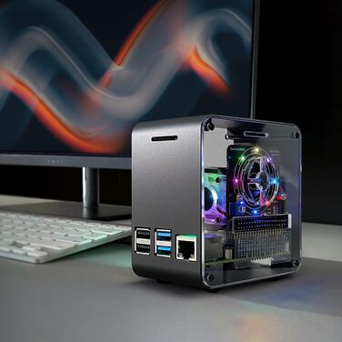 Алюмінієвий корпус ElectroCookie для Raspberry Pi 4 з двома вентиляторами охолодження та RGB підсвічуванням, матовий чорний