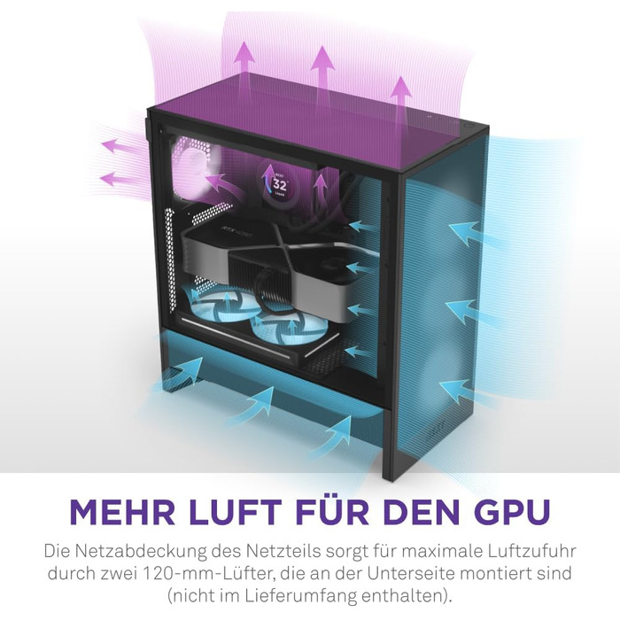 NZXT H5 Flow – компактний ігровий ATX Midi Tower корпус для ПК, високий повітряний потік, 2 вентилятори 120 мм, підтримка радіатора 360 мм спереду та 240 мм зверху, чорний