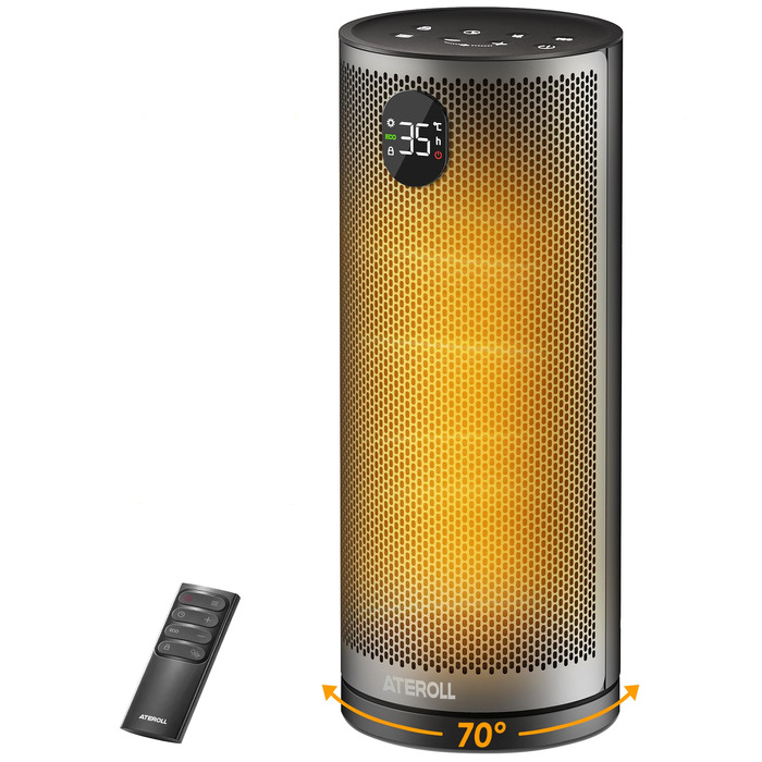 Електричний обігрівач повітря Ateroll 2000W, компактний енергоощадний тепловентилятор з 3 режимами роботи, чорний