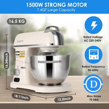 Кухонний комбайн-міксер ZACME Profi 1500W: планетарний міксер з чашею з нержавіючої сталі 7л, LED-дисплеєм, 11 швидкостями та набором насадок