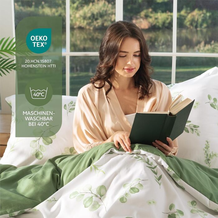 Комплект постільної білизни Dreamzie 4 предмети (2 підковдри 135x200 см, 2 наволочки 80x80 см), принт «Зелені листя»