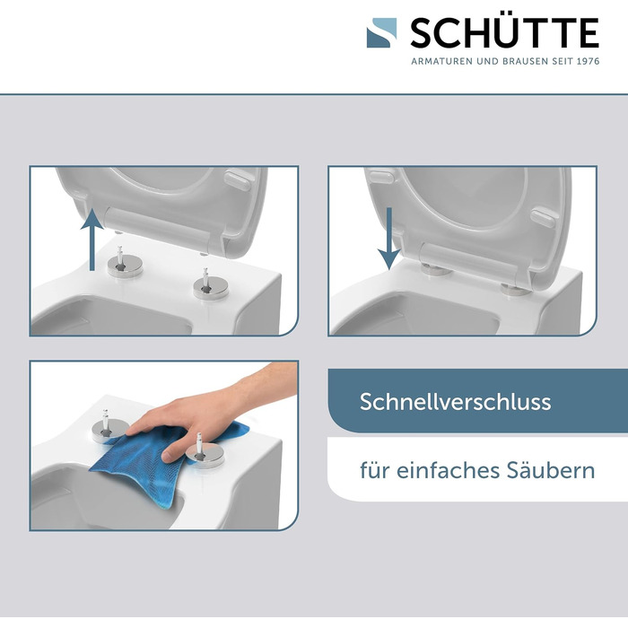 Сидіння для унітаза SCHÜTTE SLIM з мікроліфтом (м'яке закриття) та швидким монтажем, матеріал дуропласт, біле, витримує до 175 кг