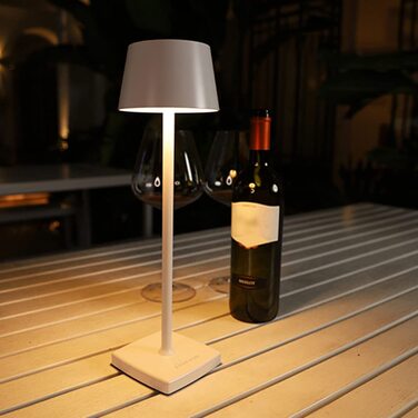 LED настільна лампа бездротова, 6000mAh, IP54, алюміній, сенсорне керування, тепле світло, для спальні, кав'ярні, ресторану