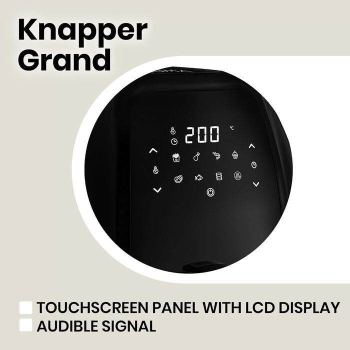 Фритюрниця-гриль ZEEGMA Knapper Grand 1800 Вт, 6 л, аерофритюрниця без олії, 9 програм, швидкий нагрів, сенсорне LCD, енергоефективна, чорна