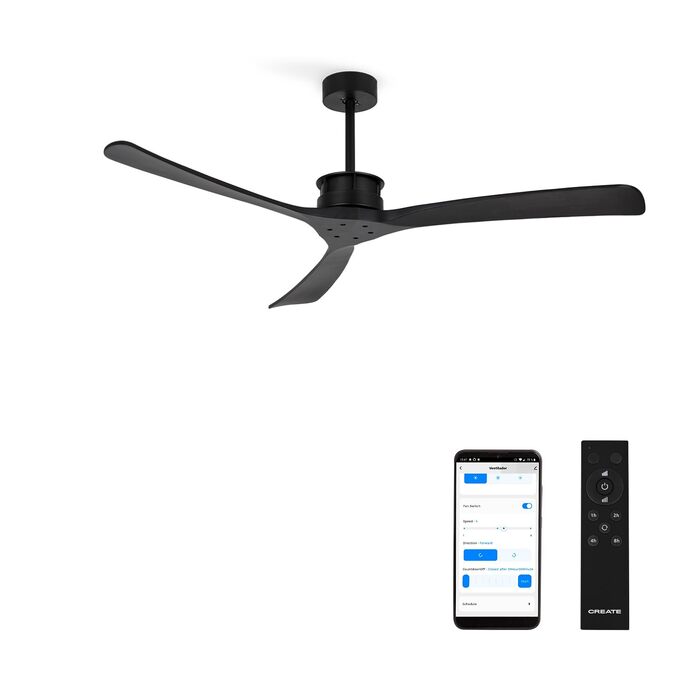 Вентилятор стельовий Windlarge Schwarz з Wi-Fi та пультом ДК, Ø152 см, 40W, 6 швидкостей, DC-мотор, літній/зимовий режим