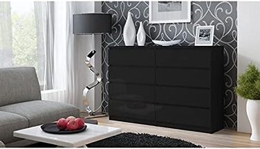 Комод 3E 3xEliving з 8 шухлядами, 120 см, чорний глянець, 4 кольори