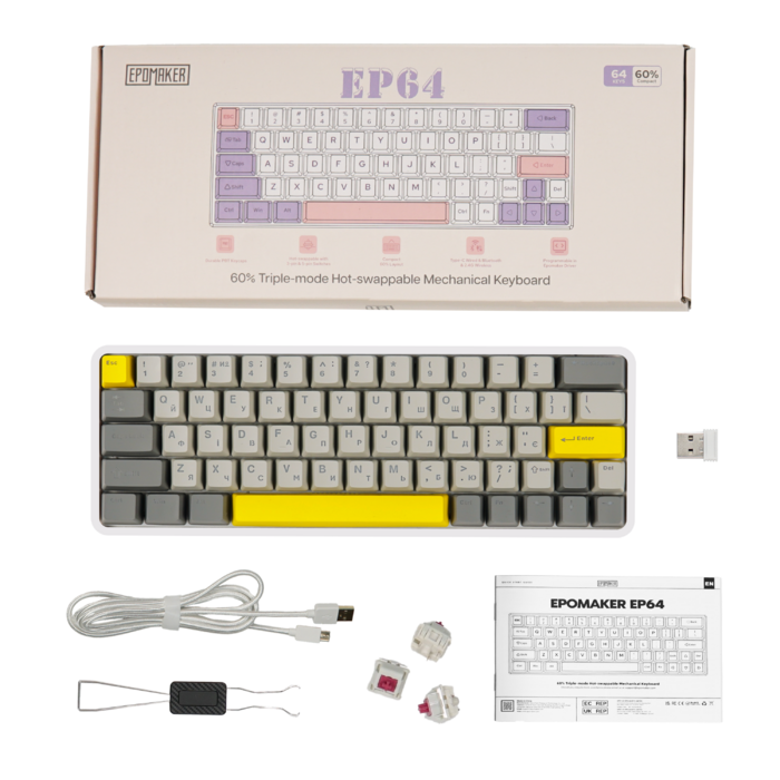Клавіатура механічна бездротова EPOMAKER EP64 Mulan White (EP64-W-M)