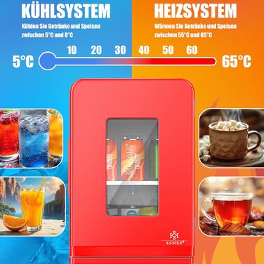 Міні холодильник/термобокс KESSER® 2в1, 15л, з функцією охолодження та підігріву, портативний, AC/DC 220-240V/12V, для авто, офісу, дому, кемпінгу, червоний
