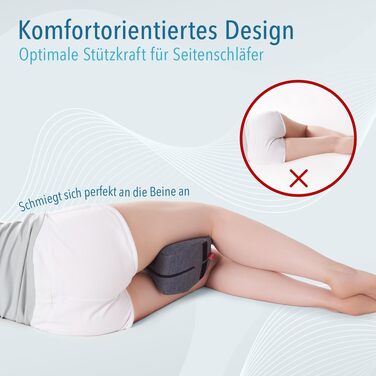 Подушка для сну між ніг Blumtal з піни Memory Foam для тих, хто спить на боку - сертифікат Oeko-TEX, ортопедична подушка від болю в спині та сідничному нерві, сіра