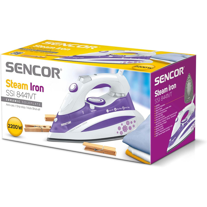 Парова праска SENCOR SSI 8441VT, 2200 Вт, керамічна підошва, фіолетова