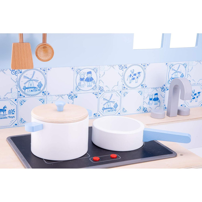 Дитяча дерев'яна кухня New Classic Toys Bon Appétit у стилі Делфтського фарфору, синя, рольова гра