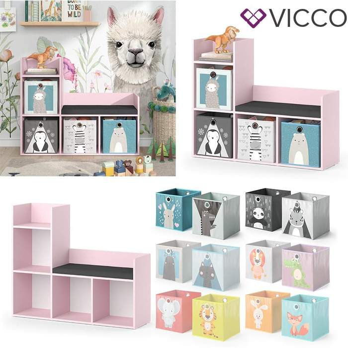 Дитяча полиця Vicco Luigi рожева 107.2x88.6 см з 2 складними коробами (сірі)