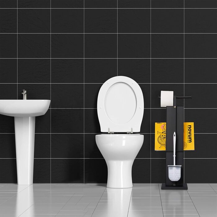 WC гарнітур Relaxdays з туалетною щіткою, тримачем для рулону та газет, металевий, чорний, 70x25,5x20 см, розмір L