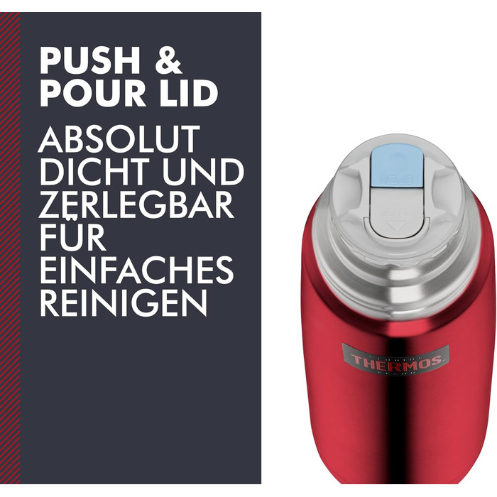 Термос-пляшка Thermos Light & Compact 0,35 л, нержавіюча сталь, червоний, ізольована, з кришкою-чашкою, тримає тепло 12 годин, холод 24 години, герметична, BPA Free, можна мити в посудомийці