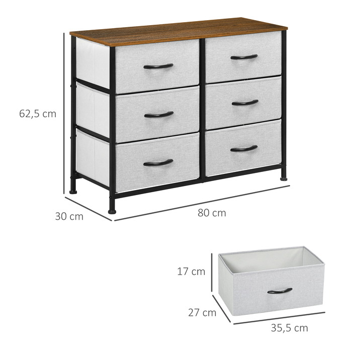 Комод-біксом з 6 тканинними шухлядами, 80 x 30 x 62,5 см, Коричневий + Чорний + Сірий