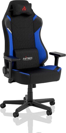 Ігрове крісло Nitro Concepts X1000, ергономічне, тканинне, для комп'ютера, офісу, з роликами, до 135 кг, чорний/синій, розмір XL
