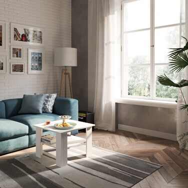 Журнальний стіл KOMTO Vienna 60x60 см, білий, сучасний дерев'яний стіл для вітальні, кавовий столик, приставний стіл