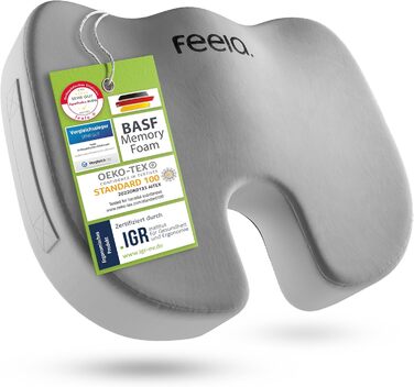 Ортопедична подушка для сидіння Feela® [3 ступені жорсткості] - Ергономічна подушка для офісного крісла та ін. - Зменшує біль, підвищує комфорт, покращує кровообіг та знімає навантаження з куприка (Medium) Medium (60-100 кг) Срібло