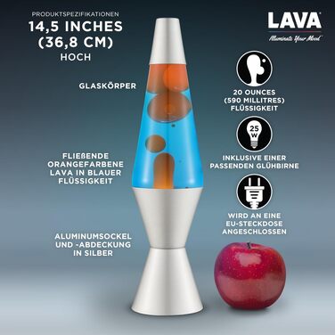 Лавова лампа LAVA® 2125 (14.5 дюймів) — жовтий віск, фіолетова рідина, срібляста основа та кришка, оригінальна декоративна лампа руху