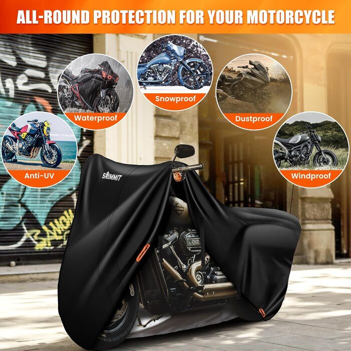 Мото-чохол 2XL для Harley Davidson Road King, водонепроникний, захист від дощу, пилу та UV, міцний 420D, для турингових моделей, чорний (245x110x140 см)