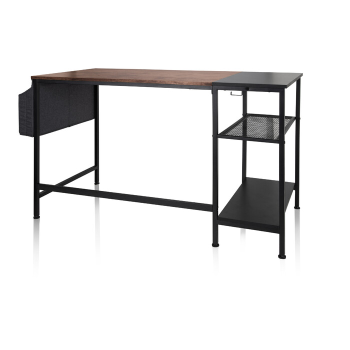 Робочий стіл / письмовий стіл WORKSPACE H I 120 x 60 см з бічною полицею, чорний / коричневий hjh OFFICE