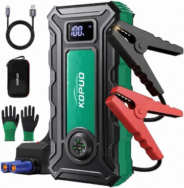 Пусковий пристрій (бустер) 7000A з компресором для автомобіля 12V, Powerbank для ПКВ (Блакитний-Зелений)
