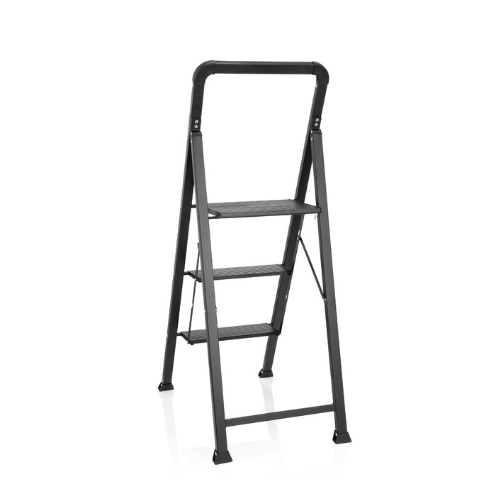 Складана драбина hjh OFFICE SOLID W6, сталь/алюміній, чорна, з ручкою, 3 сходинки