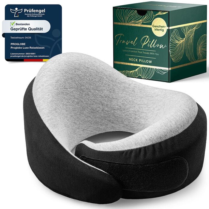 Подорожні подушки для шиї Proglobe Luxe з ефектом пам'яті (Memory Foam) з підтримкою підборіддя та сумкою для зберігання, Антрацит