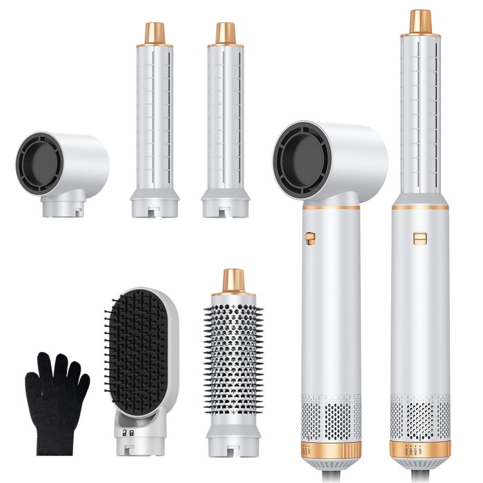 UMIGA Hairstyler 5-в-1: Фен-щітка, плойка, випрямляч для волосся (білий) - професійний набір для укладки