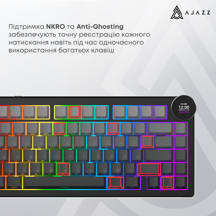 Бездротова механічна клавіатура Ajazz AK820 V2 White Peach Switch (AK820-V2-WP-S-BG)
