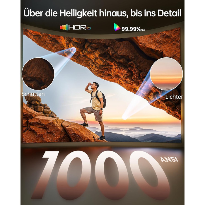 Smart проектор TOPTRO 4K HDR10 WiFi 6 Bluetooth: Dolby Audio, 1000 ANSI лм, Автофокус, Трапецеїдальна корекція 6D, Підтримка Netflix, Чорний