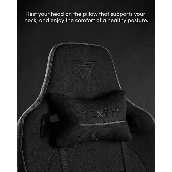 Ігрове крісло SENSE7 Sentinel, ергономічне, регульоване лордозне підбиття, нахил, гойдалка, тканина, до 150 кг, чорне-сіре
