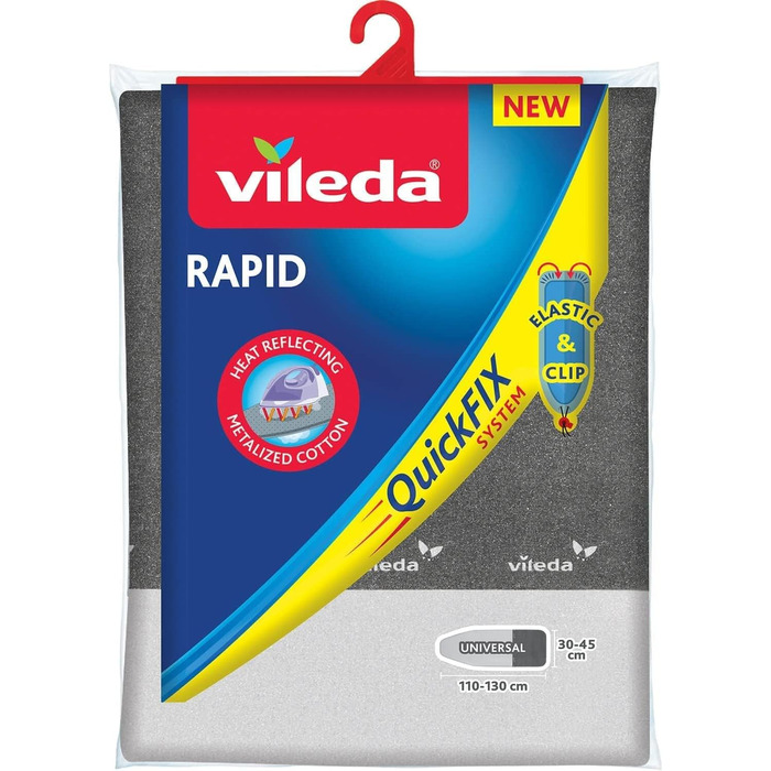 Чохол для прасувальної дошки Vileda Express Rapid, металізований, тепло-відбиваючий, для парових прасок, розмір 30-45×110-130 см, сріблясто-сірий