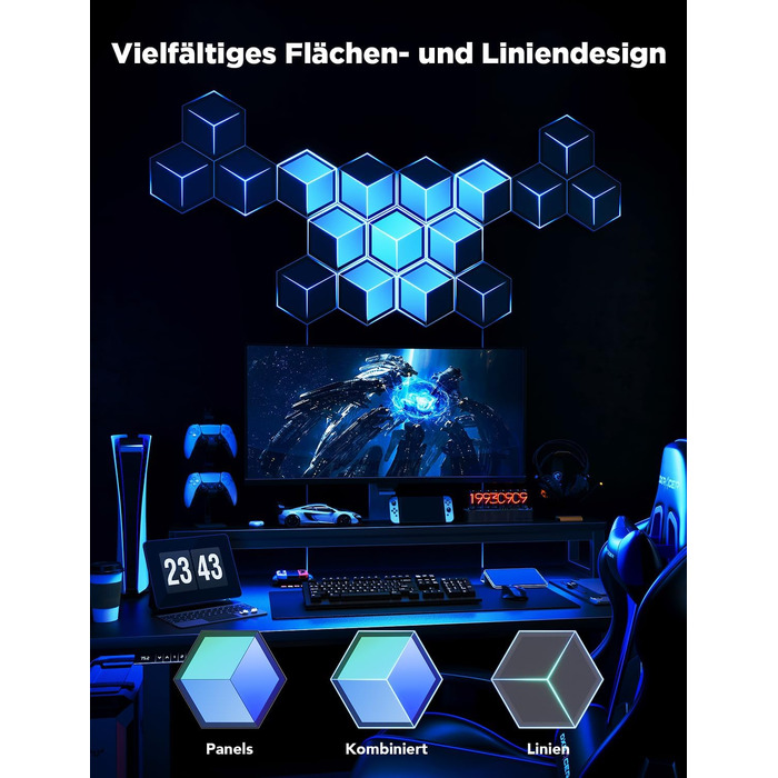 Світлодіодна 3D панель Govee Glide Hexagon Ultra, RGBIC, Wi-Fi, 10 панелей, 129 LED, сумісна з Alexa, для геймерської кімнати, декору стін