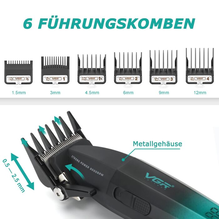 Машинка для стрижки волосся VGR 003 Fresh Fade Professional: акумуляторна, професійна, з LED-дисплеєм, зелена