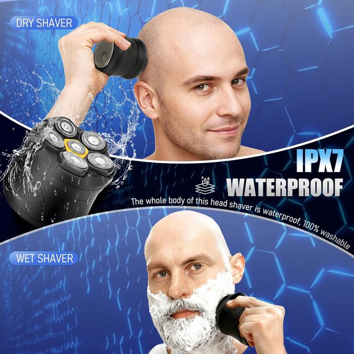 Anluomania Glatzen Rasierer Herren – Електричний бритва для голови 6D, водонепроникний IPX7, для сухого та вологого гоління, з магнітною головкою, LED-дисплеєм, Type-C