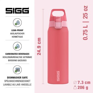 Спортивна пляшка для води Sigg Shield ONE з нержавіючої сталі для газованих напоїв, герметична, BPA-free, 0.75 л (Ruby, Multicolor)