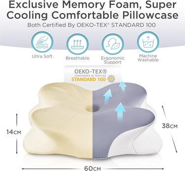 Подушка ортопедична з Memory Foam для сну на боці, спині та животі, блакитна. Преміум-якість, підтримка шиї