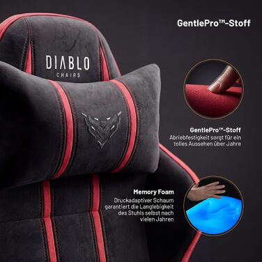 Ігрове крісло Diablo Gaming тканинне для дітей та підлітків, з 3D-підлокітниками, розмір L, колір Bloody Mary