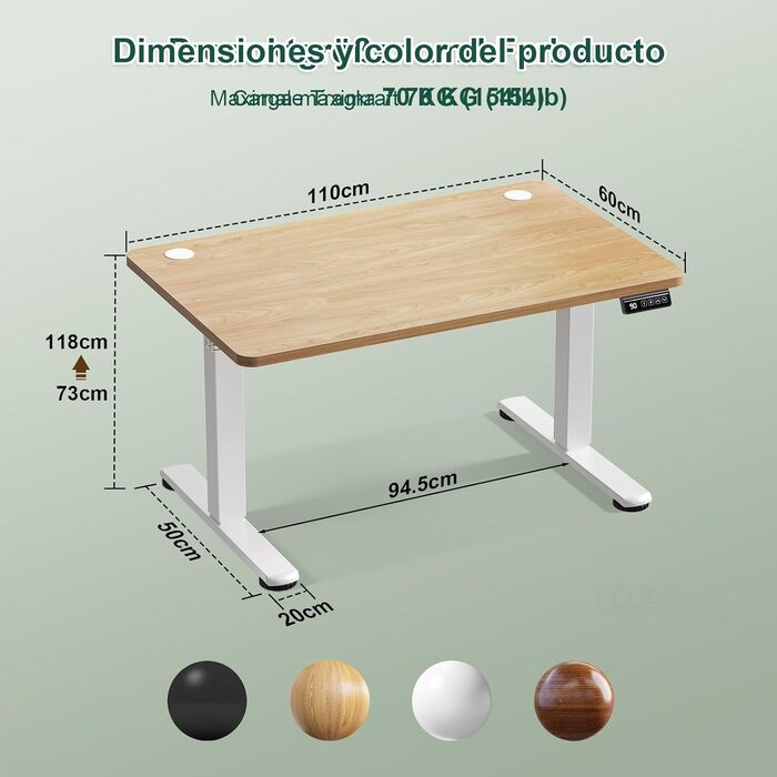 Електричний регульований стіл JUMMICO Standing Desk 110x60 см, бежевий - з функцією пам'яті
