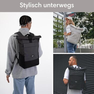 Рюкзак LARKSON Rolltop для жінок і чоловіків, водостійкий, для ноутбука, подорожей, роботи, університету, велосипедний, чорний/сірий, універсальний розмір