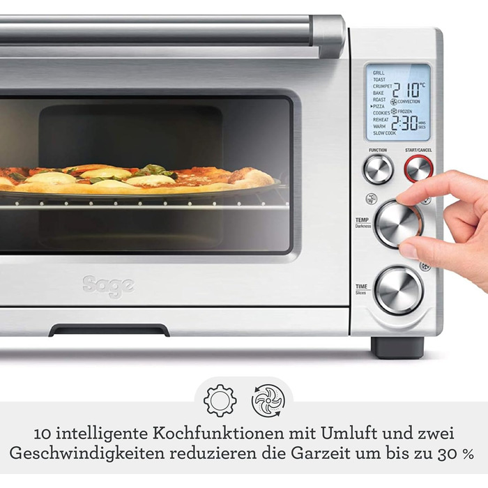Sage Smart Oven Pro - Електрична міні-піч з 10 функціями: випічка, смаження, гриль, підігрів, тости. 2400 Вт, для піци до 30 см, цілого курчати, нержавіюча сталь