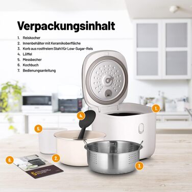 Рисівка Lauben Low Sugar 3л з антипригарним покриттям, 6 режимів, відкладений старт, підтримання тепла, захист від переливу - біла