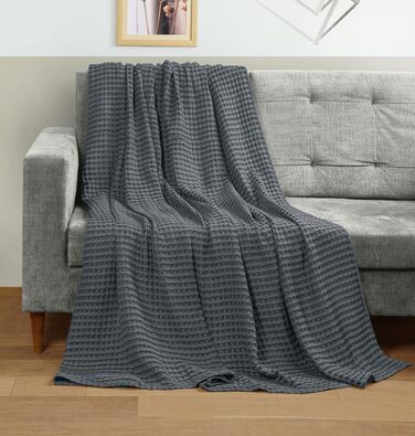 Вафельна літня ковдра Utopia Bedding з 100% бавовни, антрацит, 228x228 см