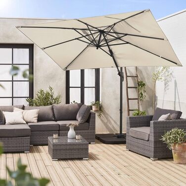 Прямокутна парасолька від сонця Alice's Garden Antibes 2x3 м, бежева — підвісна модель, з можливістю нахилу, складання та обертання на 360°